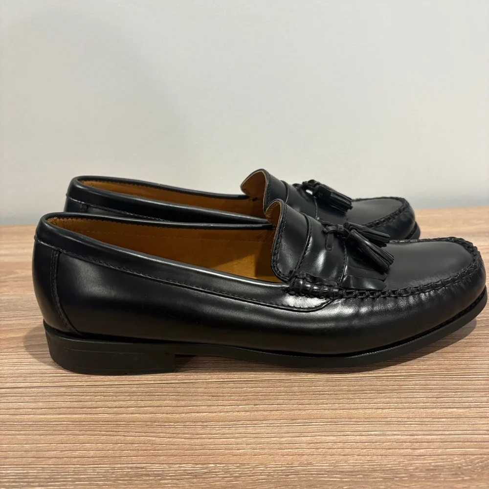 J.Crew Classic Tassel Kiltie Loafers Mens Black size 11 Leather Slip On Shoes